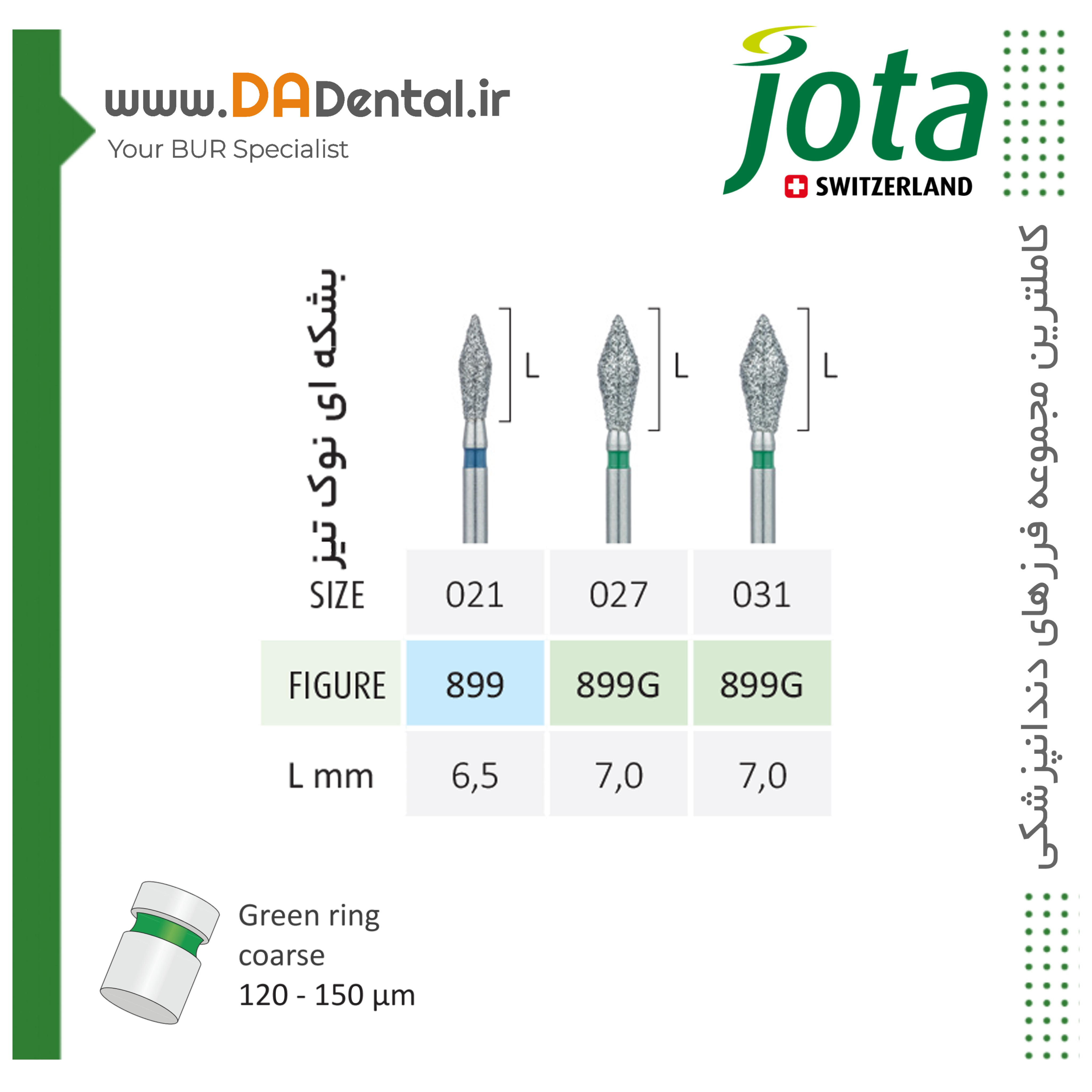 فرز بشکه ای نوک تیز الماسی دور آبی و دور سبز جوتا JOTA کد 899