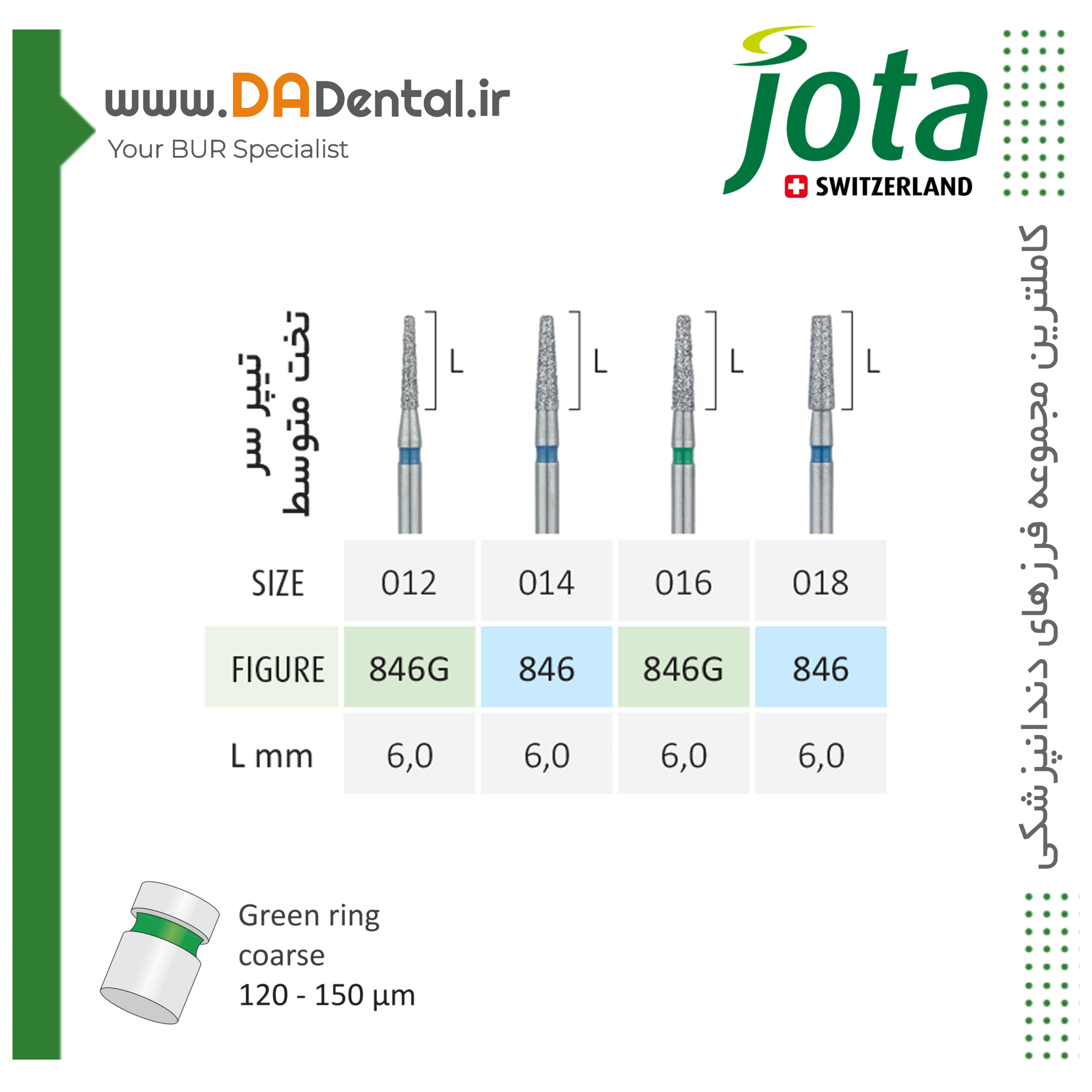 فرز تیپر فلت اند (شولدر) متوسط الماسی دور سبز جوتا JOTA کد G846