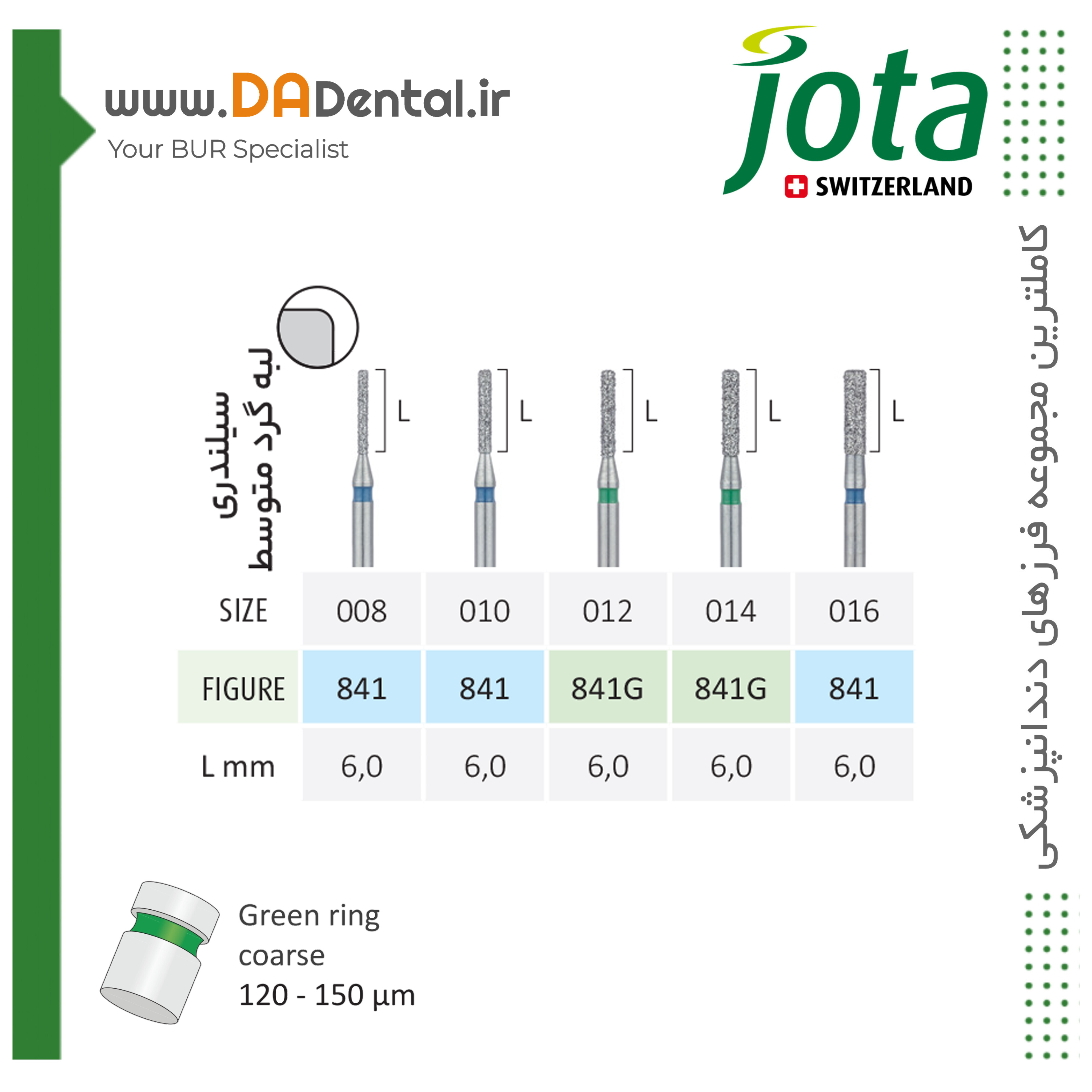 فرز فیشور متوسط با لبه گرد الماسی دور سبز جوتا JOTA کد G841