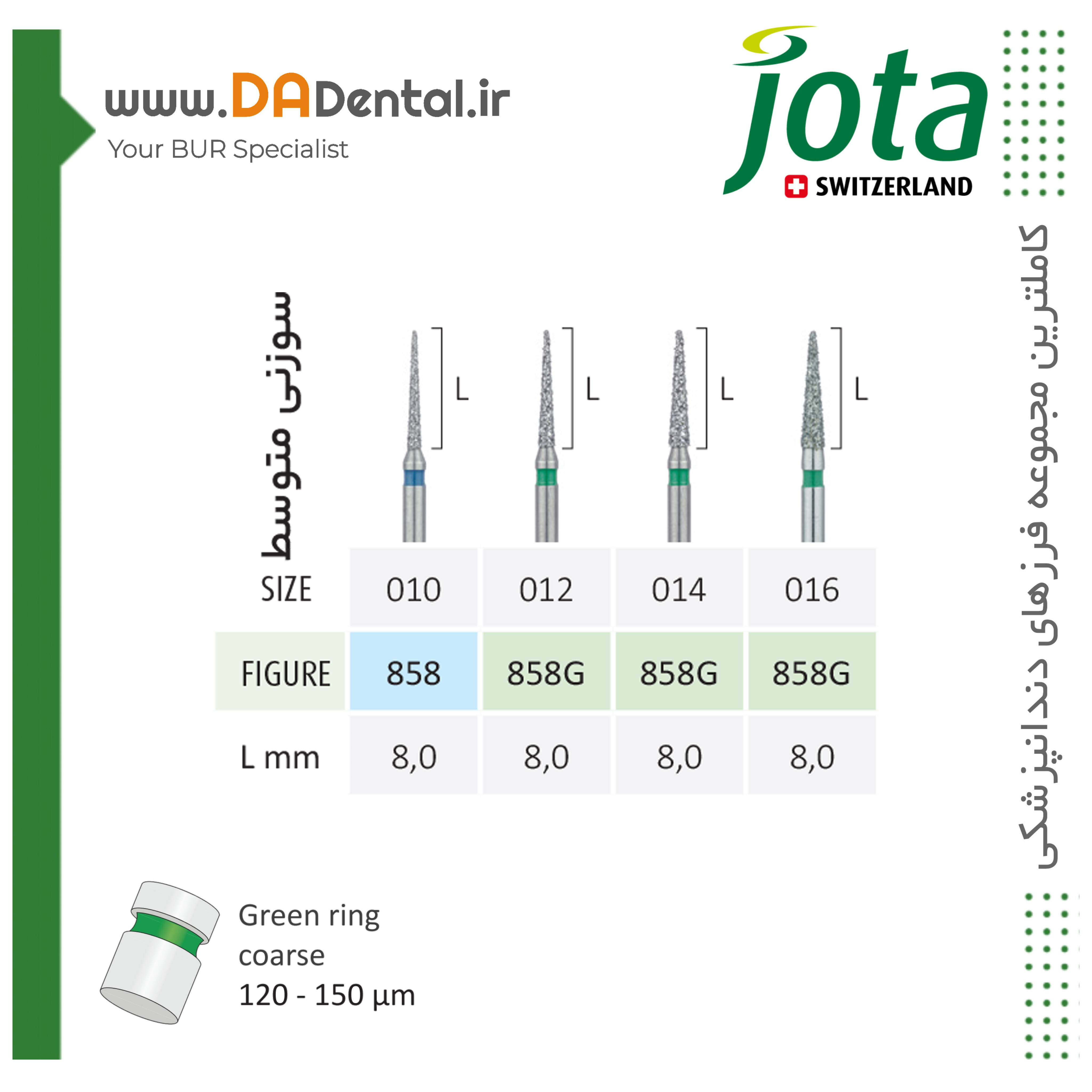 فرز نیدل متوسط الماسی دور سبز جوتا JOTA کد G858